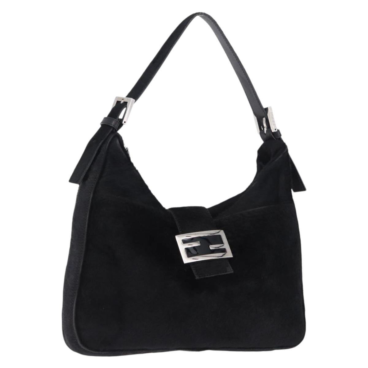 FENDI Mamma Baguette Hand Bag Harako leather Black Silver Auth yk20770A