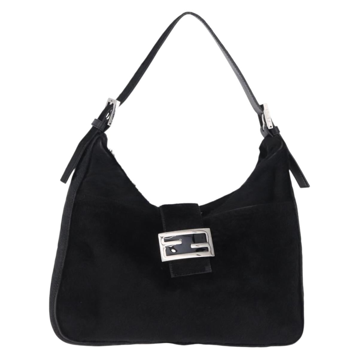 FENDI Mamma Baguette Hand Bag Harako leather Black Silver Auth yk20770A
