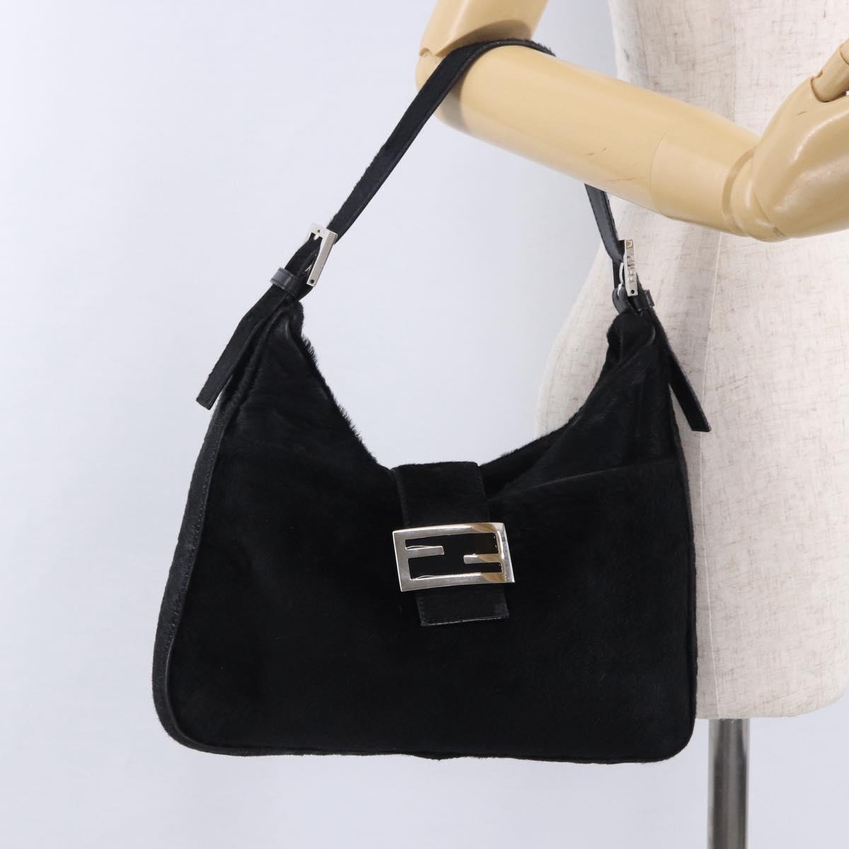 FENDI Mamma Baguette Hand Bag Harako leather Black Silver Auth yk20770A