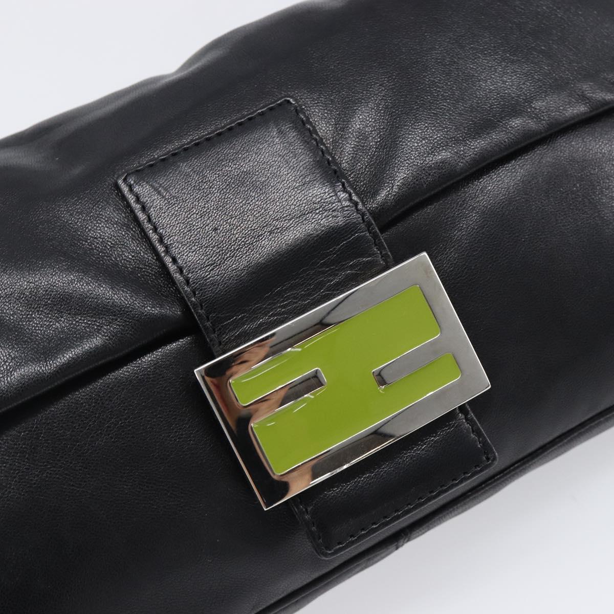 FENDI Mamma Baguette Shoulder Bag Leather Black Silver Auth yk20771SAM