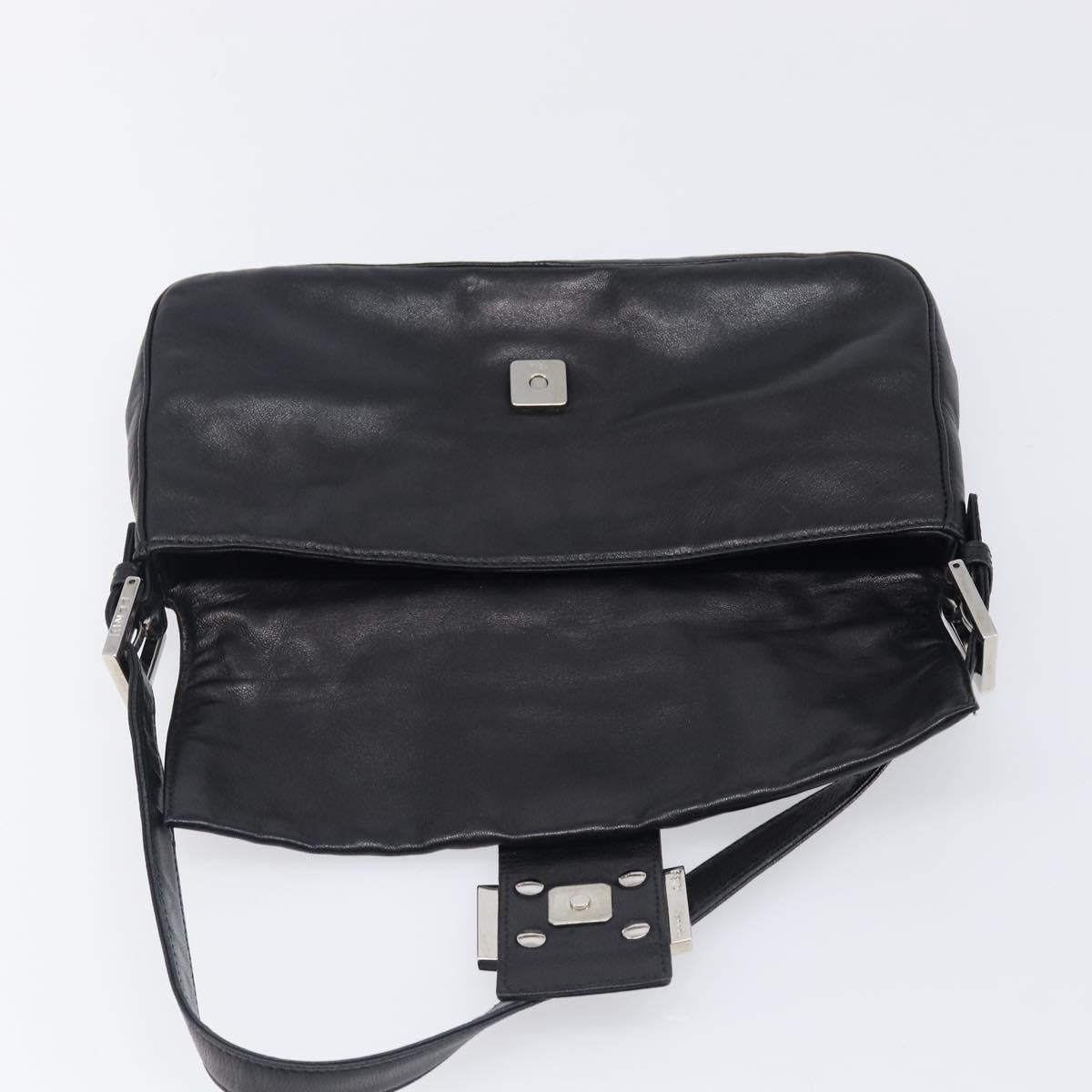 FENDI Mamma Baguette Shoulder Bag Leather Black Silver Auth yk20771SAM