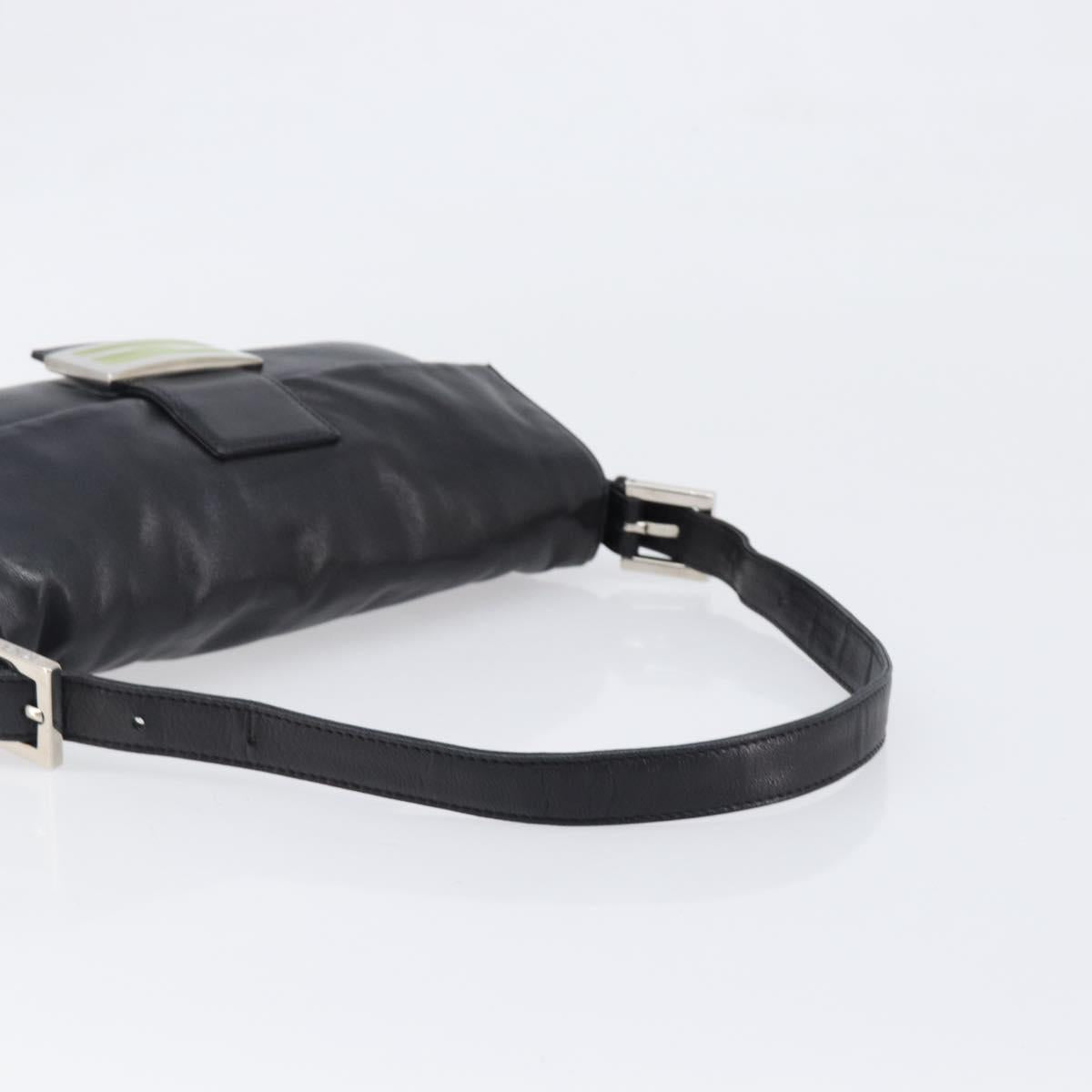 FENDI Mamma Baguette Shoulder Bag Leather Black Silver Auth yk20771SAM