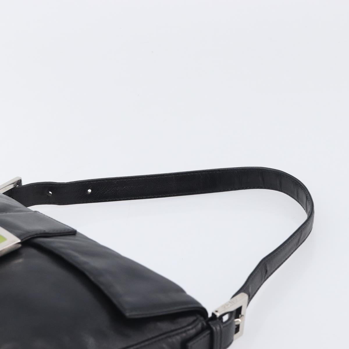 FENDI Mamma Baguette Shoulder Bag Leather Black Silver Auth yk20771SAM