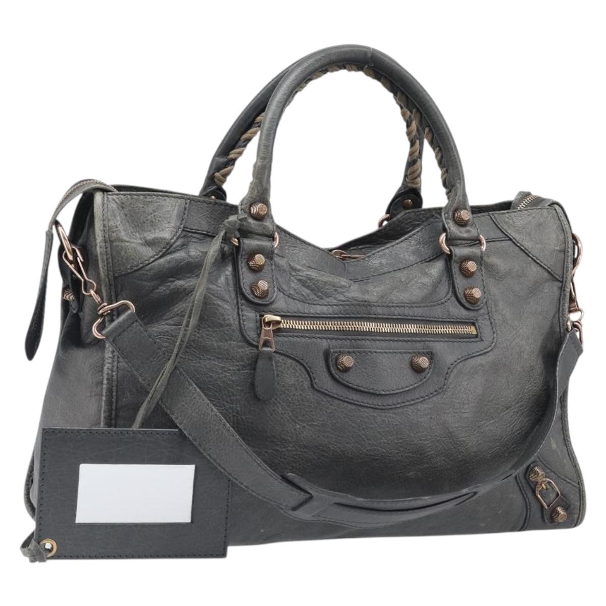 BALENCIAGA The City Hand Bag Leather 2way Gray Gold 281770 Auth yk20775M