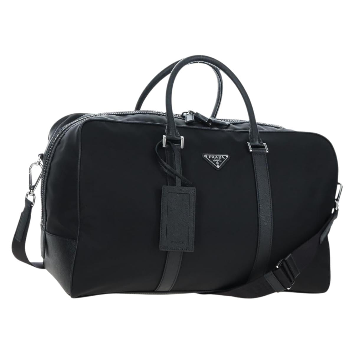 PRADA Boston Bag Nylon Leather 2way Black Silver 2VC007 Auth yk20779SAV
