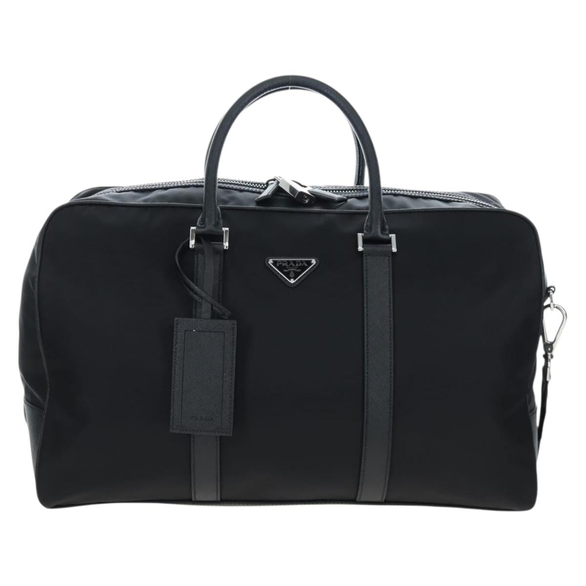PRADA Boston Bag Nylon Leather 2way Black Silver 2VC007 Auth yk20779SAV