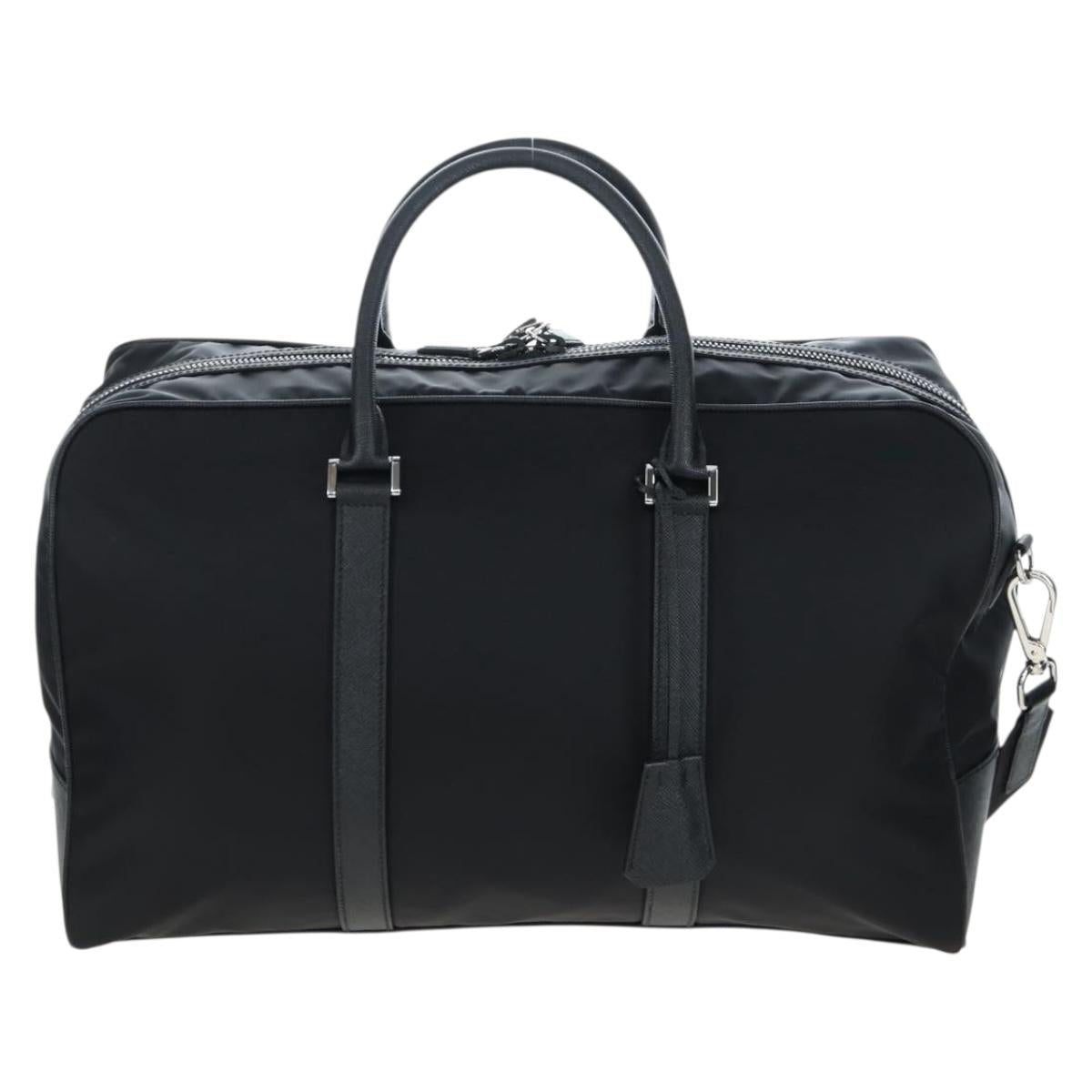 PRADA Boston Bag Nylon Leather 2way Black Silver 2VC007 Auth yk20779SAV