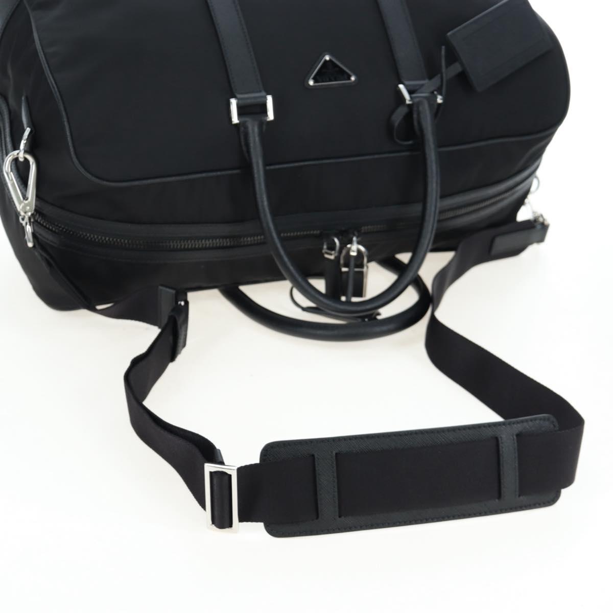 PRADA Boston Bag Nylon Leather 2way Black Silver 2VC007 Auth yk20779SAV