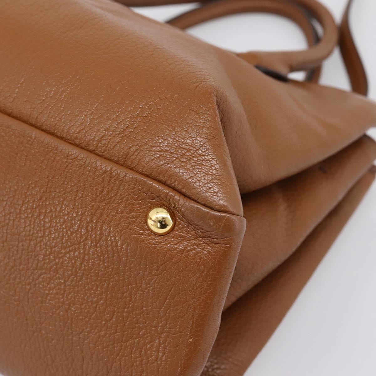 Miu Miu Hand Bag Leather 2way Brown Gold Auth yk20781M