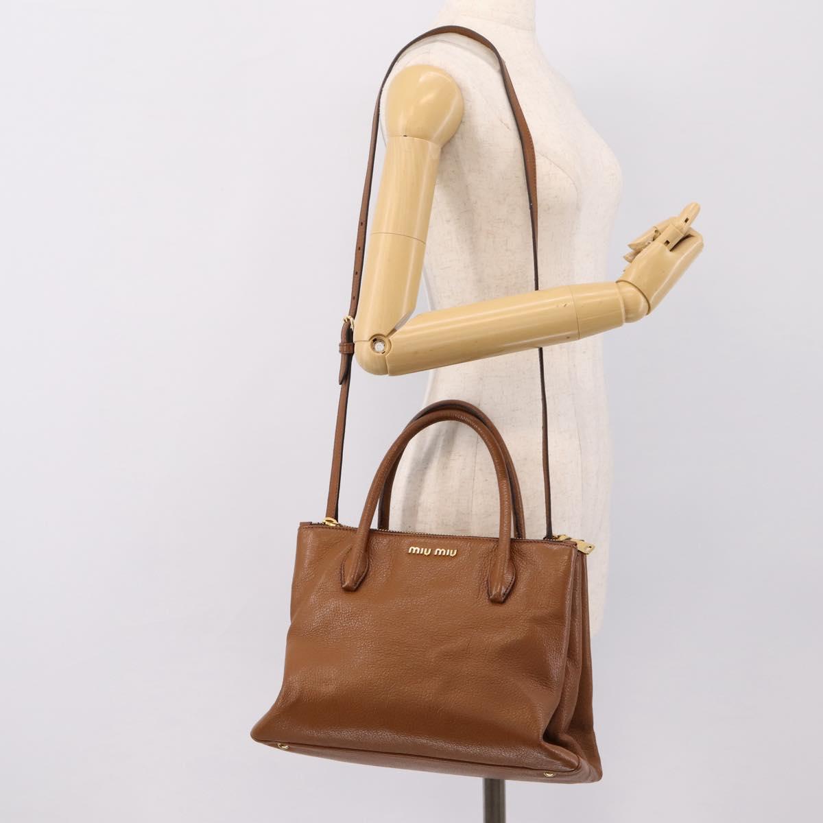 Miu Miu Hand Bag Leather 2way Brown Gold Auth yk20781M