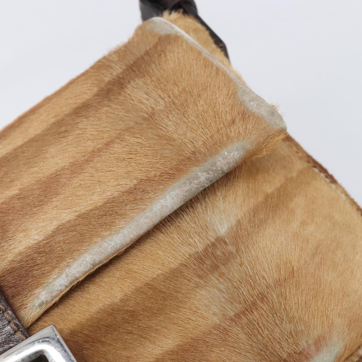 FENDI Mamma Baguette Hand Bag Harako Leather Brown Silver Auth yk20783A