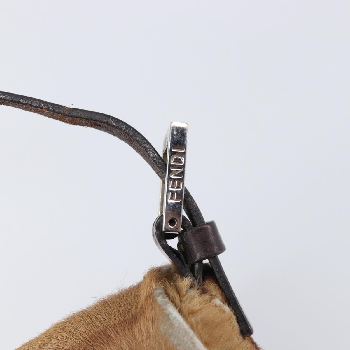 FENDI Mamma Baguette Hand Bag Harako Leather Brown Silver Auth yk20783A