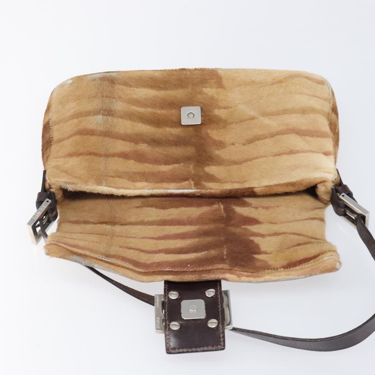 FENDI Mamma Baguette Hand Bag Harako Leather Brown Silver Auth yk20783A