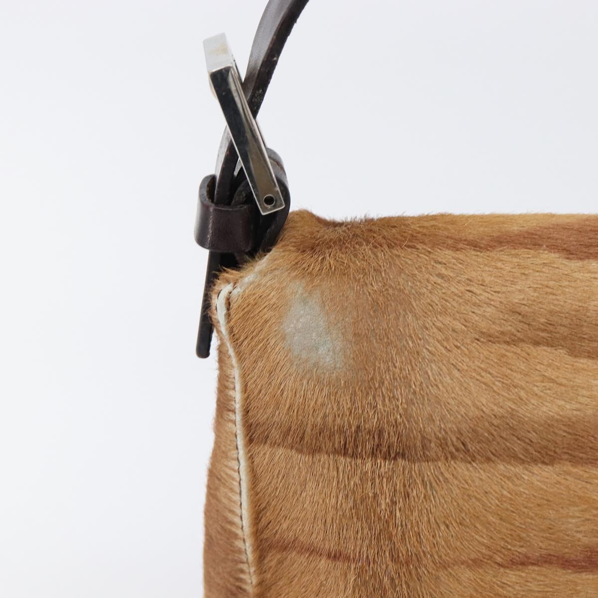 FENDI Mamma Baguette Hand Bag Harako Leather Brown Silver Auth yk20783A