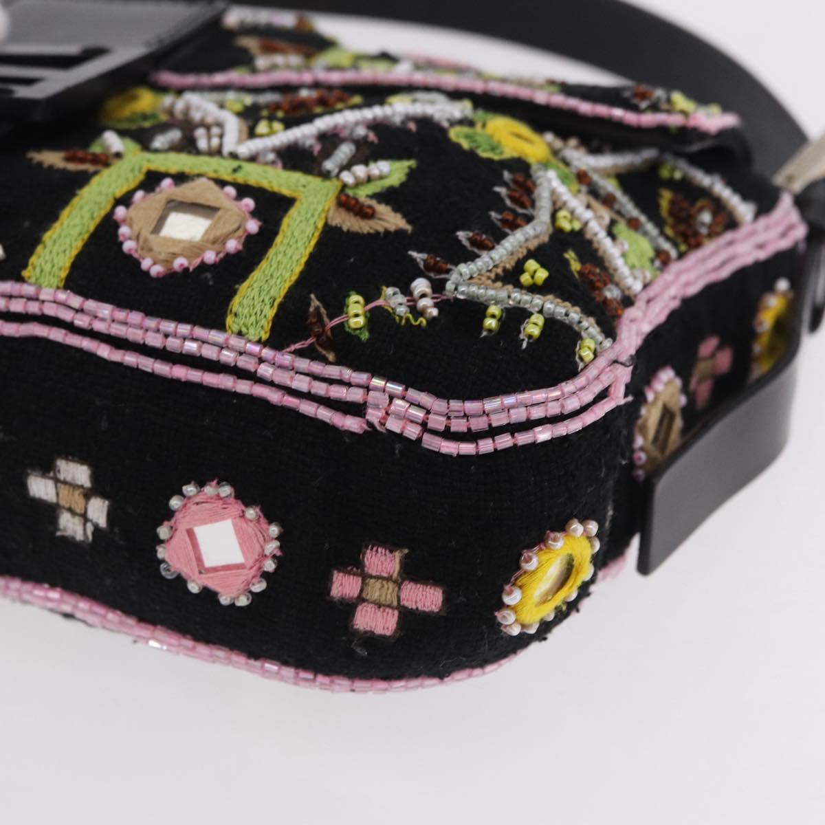 FENDI Mamma Baguette Shoulder Bag Canvas Beads Multicolor Silver Auth yk20784SAM