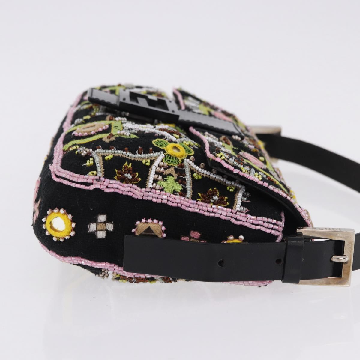 FENDI Mamma Baguette Shoulder Bag Canvas Beads Multicolor Silver Auth yk20784SAM