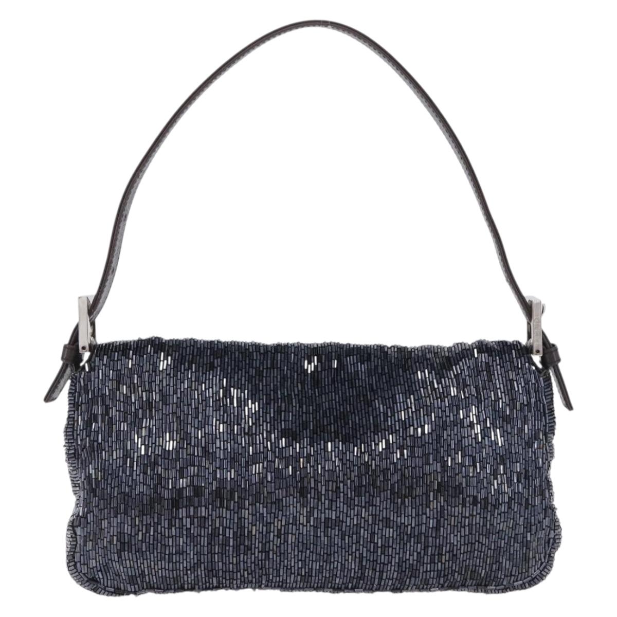 FENDI Mamma Baguette Shoulder Bag beads Navy Silver Auth yk20785SAM