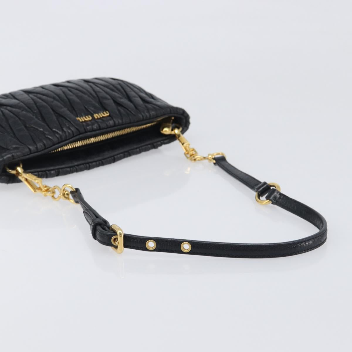 Miu Miu Matelasse Shoulder Bag Leather Black Gold Auth yk20786M