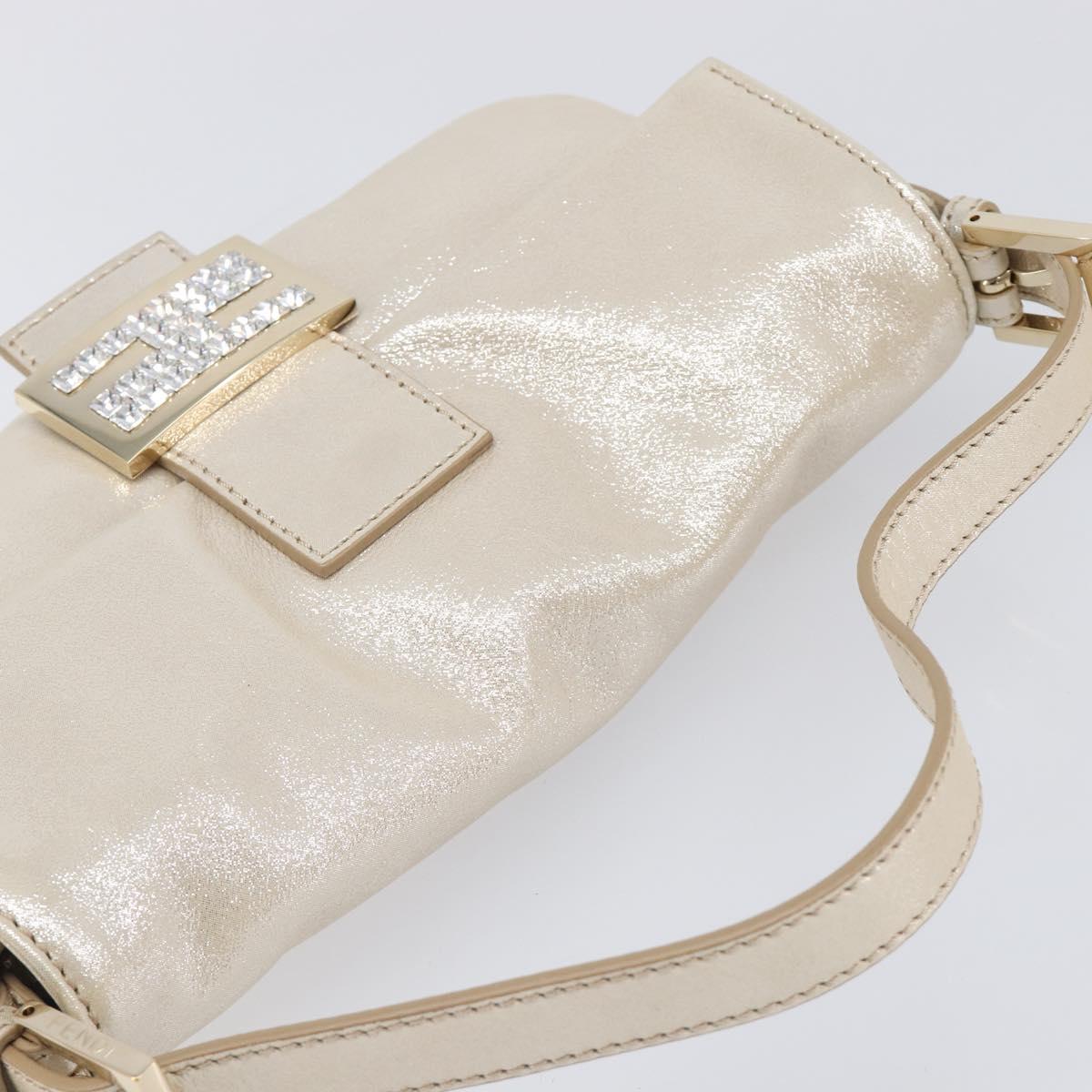 FENDI Rhinestone Mamma Baguette Shoulder Bag Leather Gold Tone Auth yk20787SM