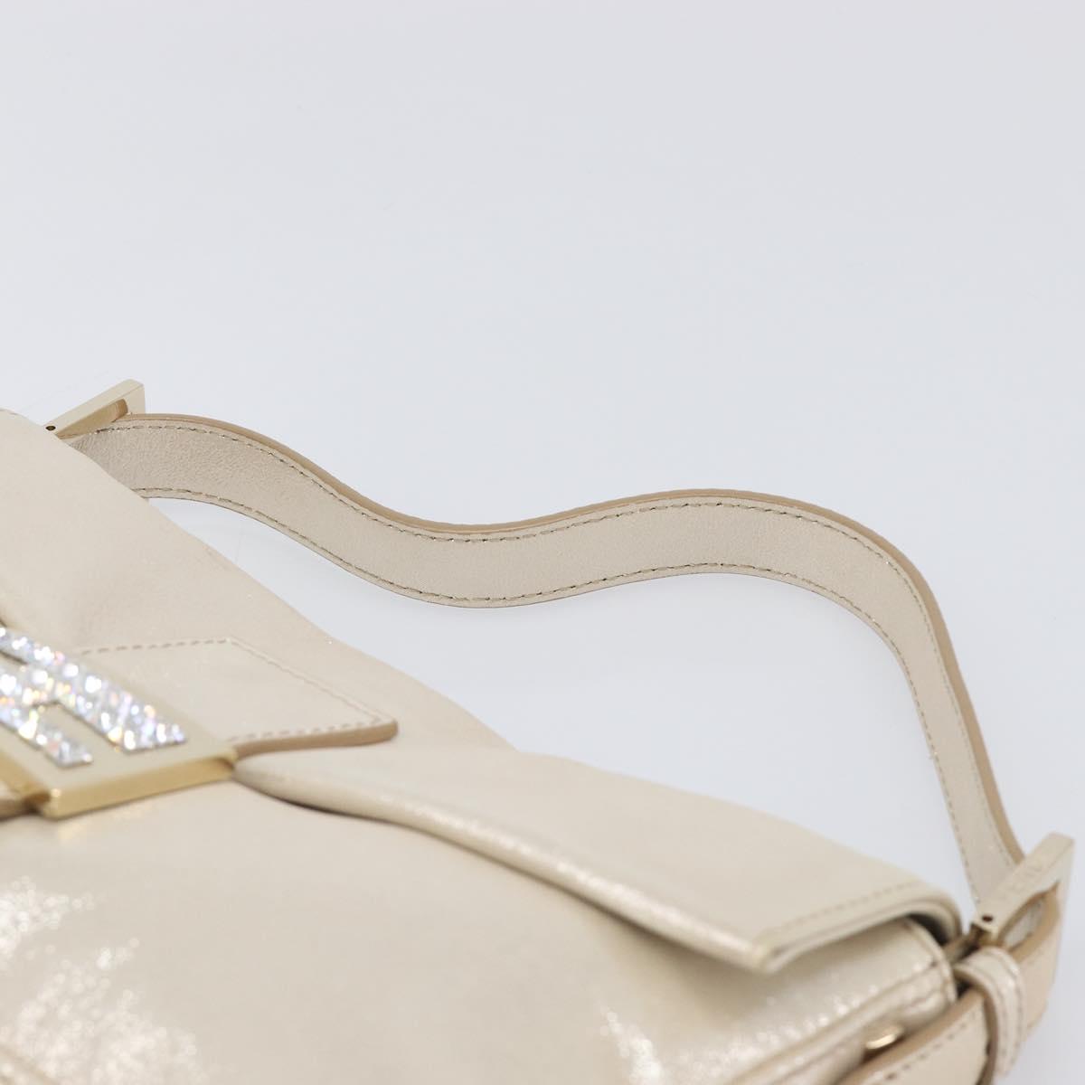 FENDI Rhinestone Mamma Baguette Shoulder Bag Leather Gold Tone Auth yk20787SM