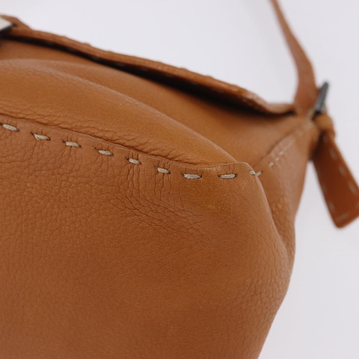 FENDI Selleria Mamma Baguette Shoulder Bag Leather Brown Silver Auth yk20788SAM