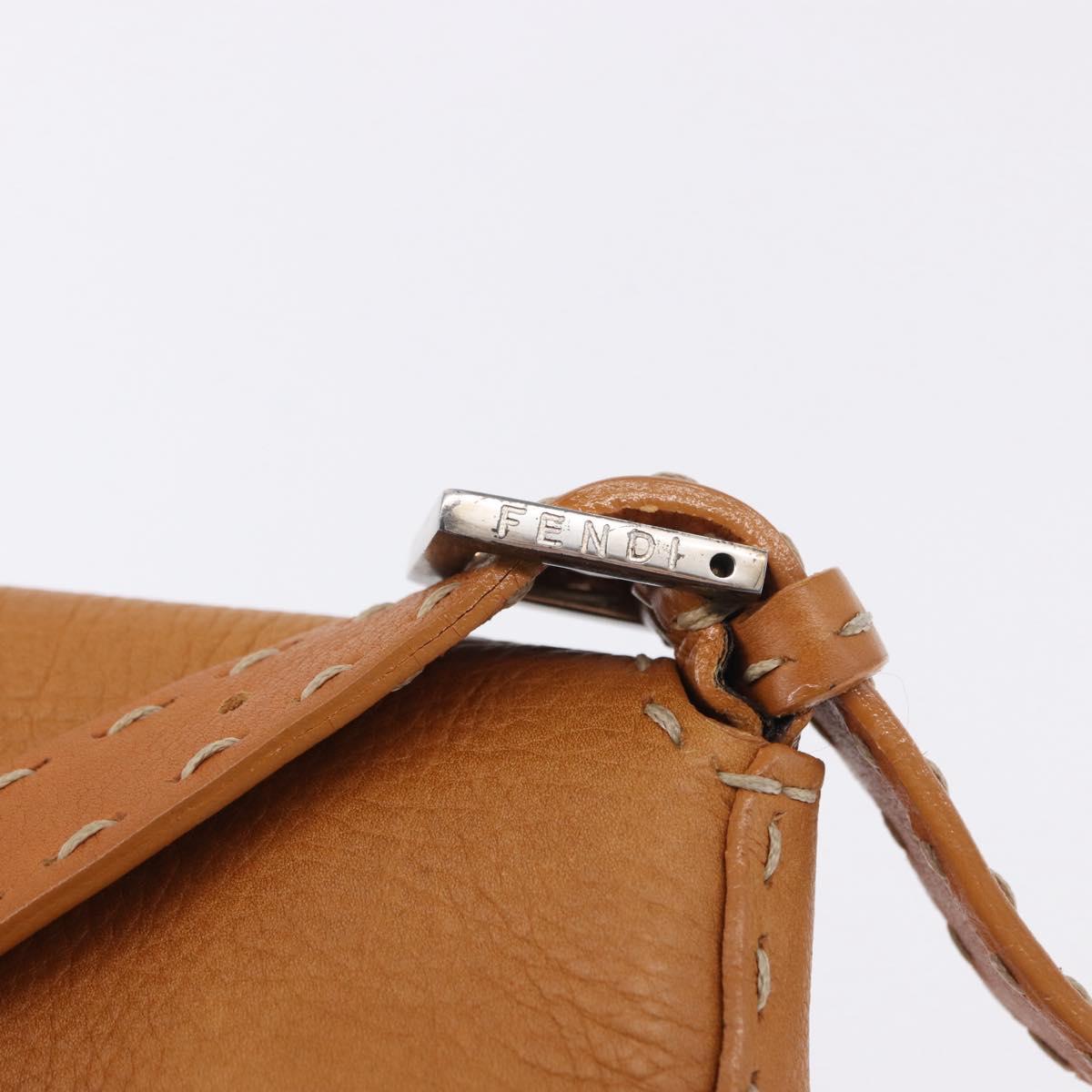 FENDI Selleria Mamma Baguette Shoulder Bag Leather Brown Silver Auth yk20788SAM