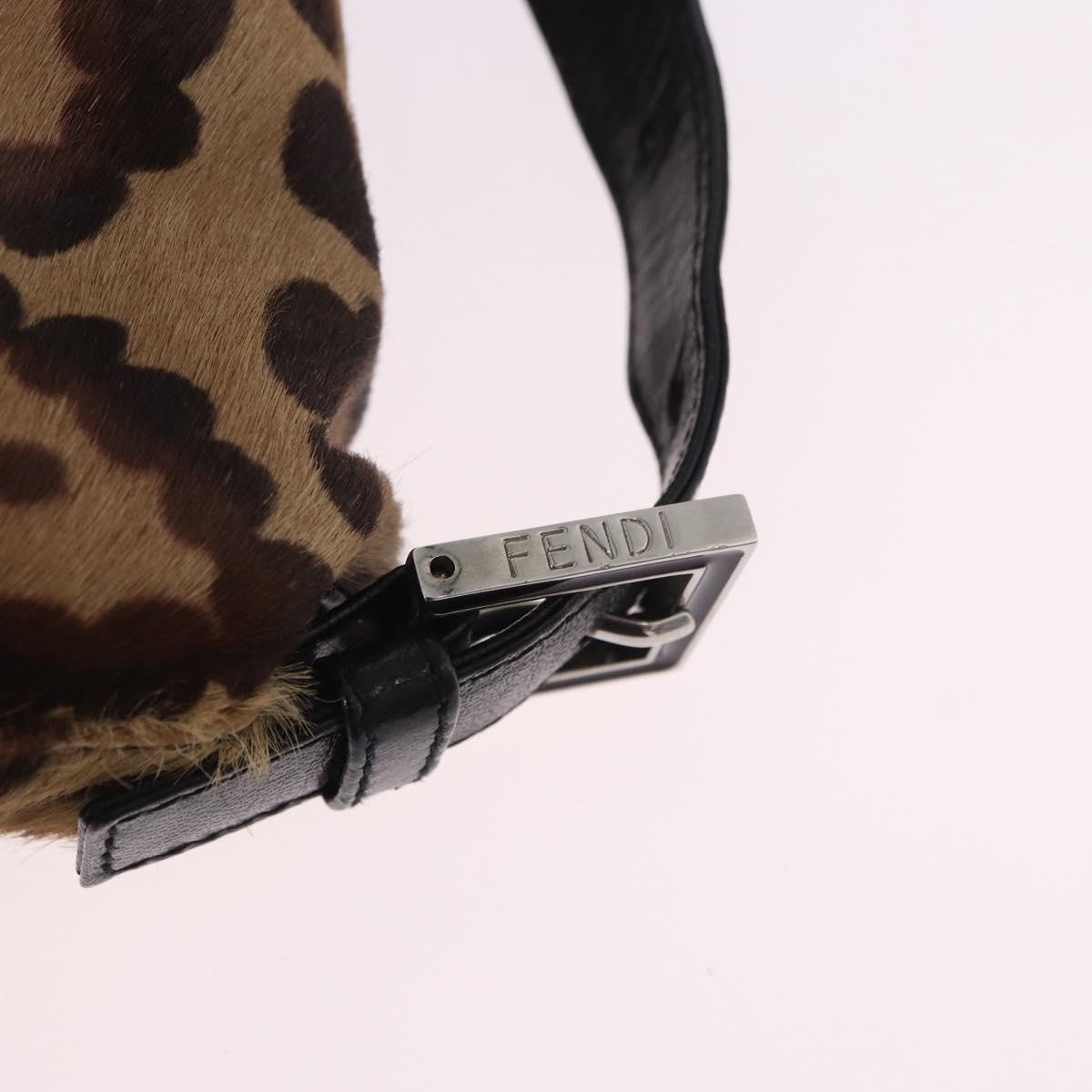 FENDI Leopard Pattern Mamma Baguette Bag Harako Leather Brown Auth yk20789SAM