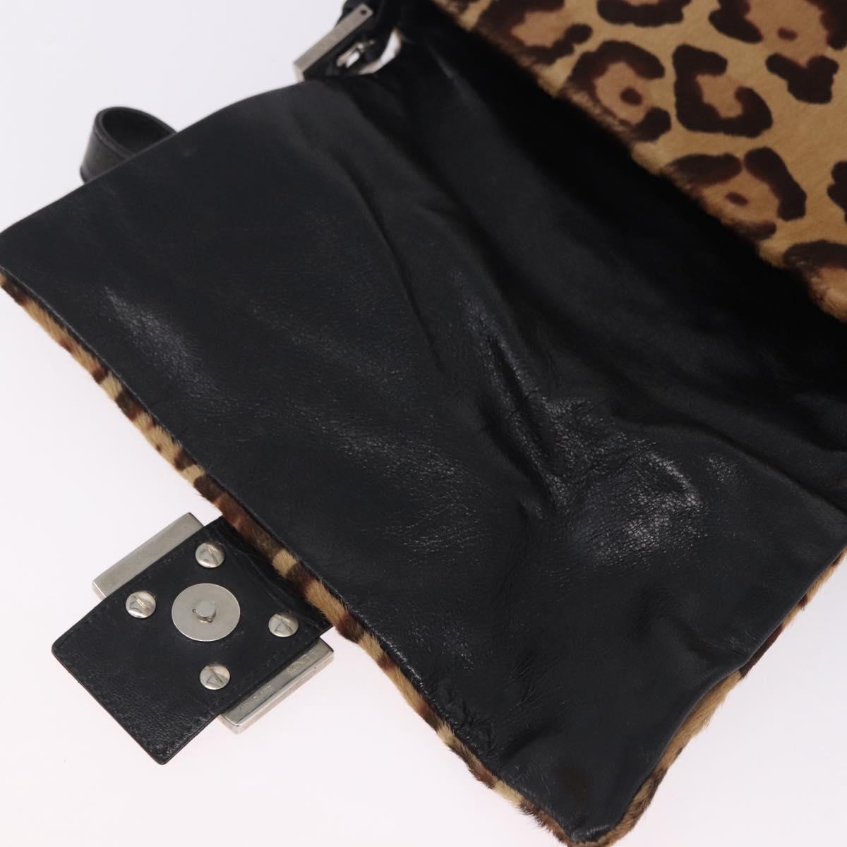 FENDI Leopard Pattern Mamma Baguette Bag Harako Leather Brown Auth yk20789SAM