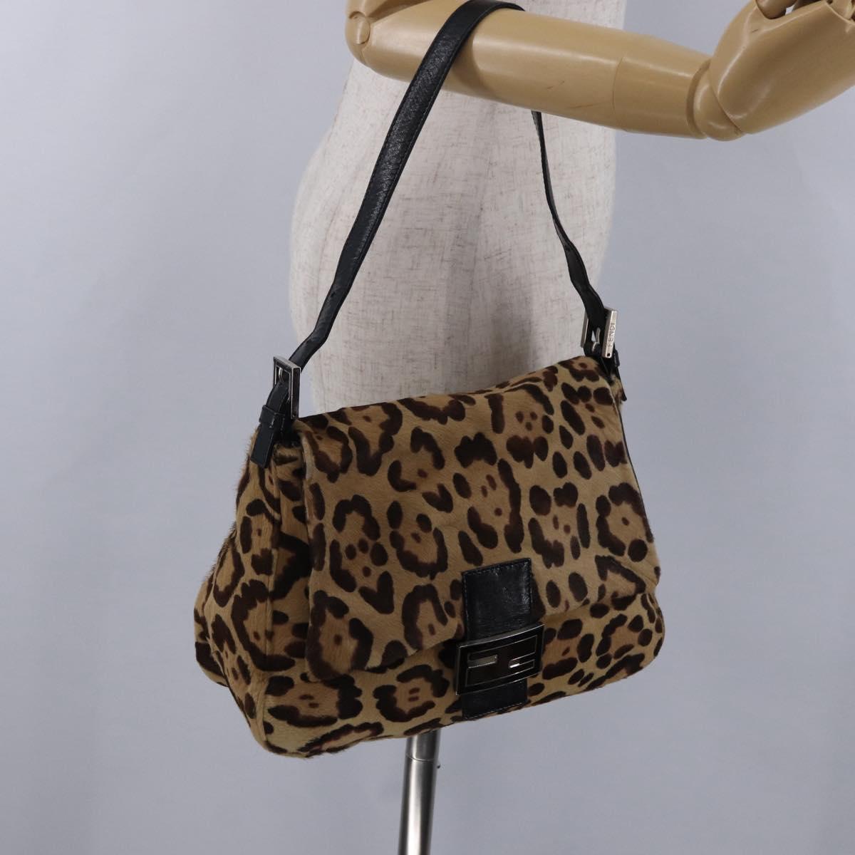 FENDI Leopard Pattern Mamma Baguette Bag Harako Leather Brown Auth yk20789SAM