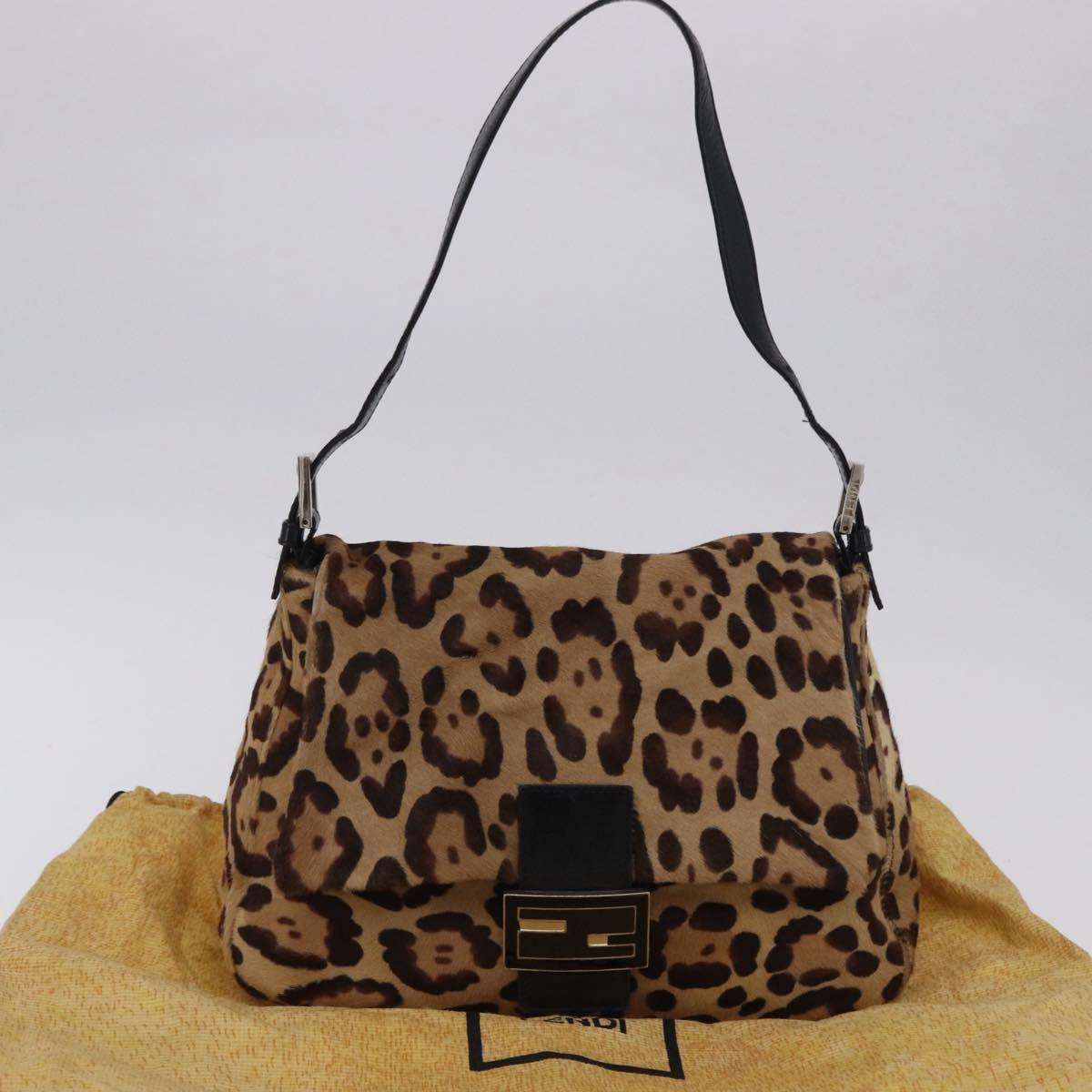 FENDI Leopard Pattern Mamma Baguette Bag Harako Leather Brown Auth yk20789SAM