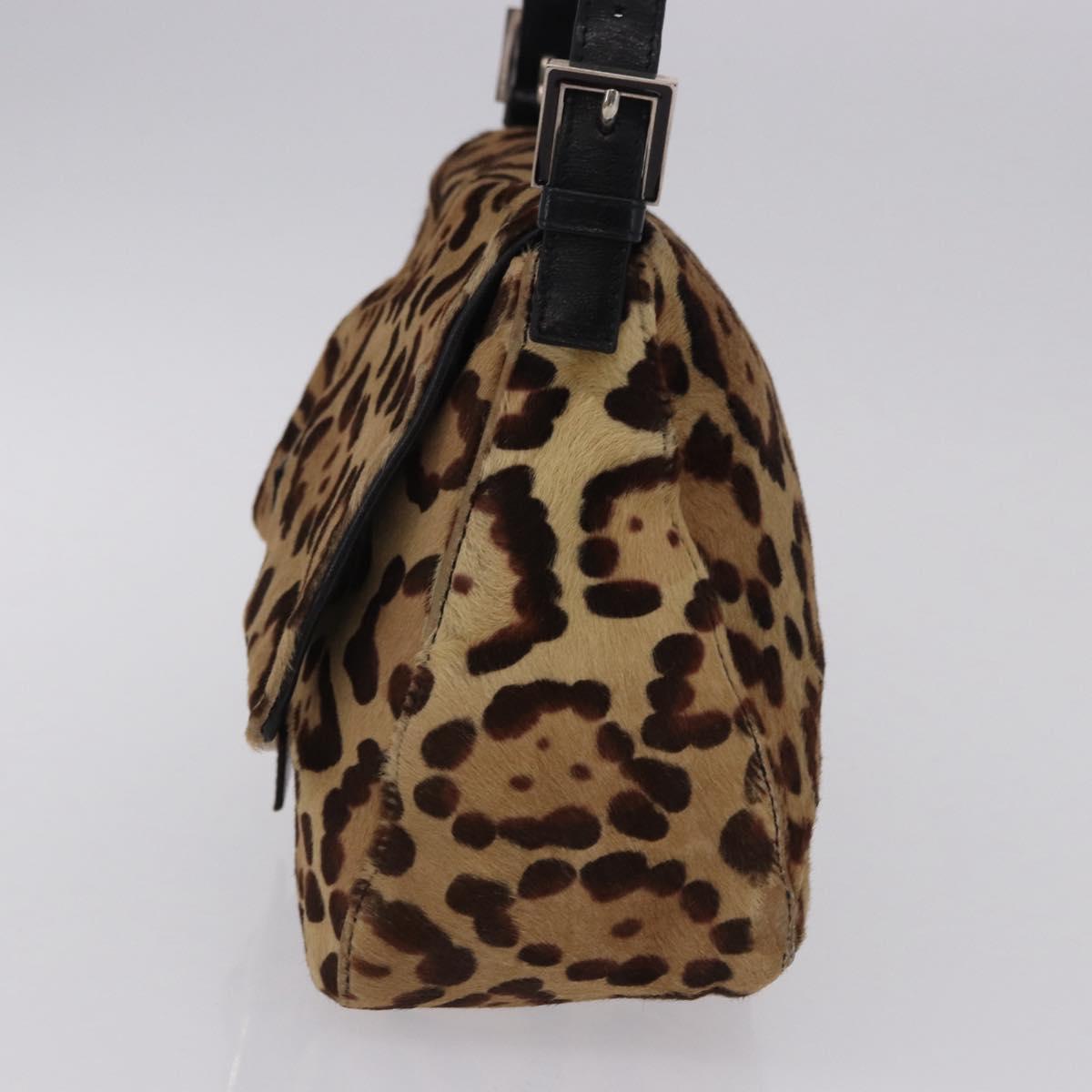 FENDI Leopard Pattern Mamma Baguette Bag Harako Leather Brown Auth yk20789SAM
