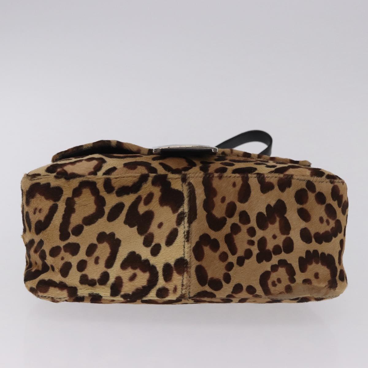FENDI Leopard Pattern Mamma Baguette Bag Harako Leather Brown Auth yk20789SAM