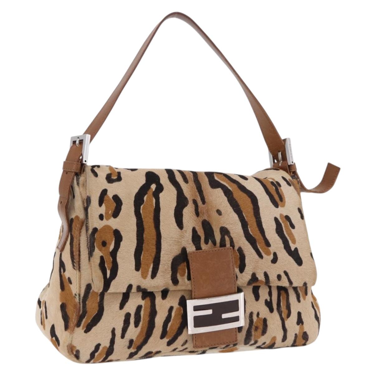 FENDI Leopard Pattern Mamma Baguette Bag Harako Leather Brown Auth yk20790SAM