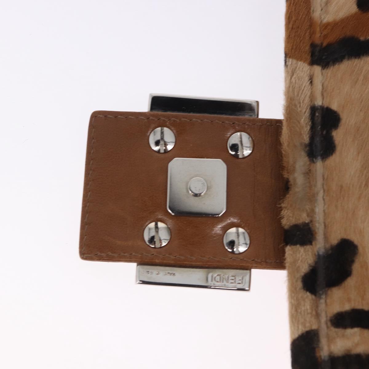 FENDI Leopard Pattern Mamma Baguette Bag Harako Leather Brown Auth yk20790SAM