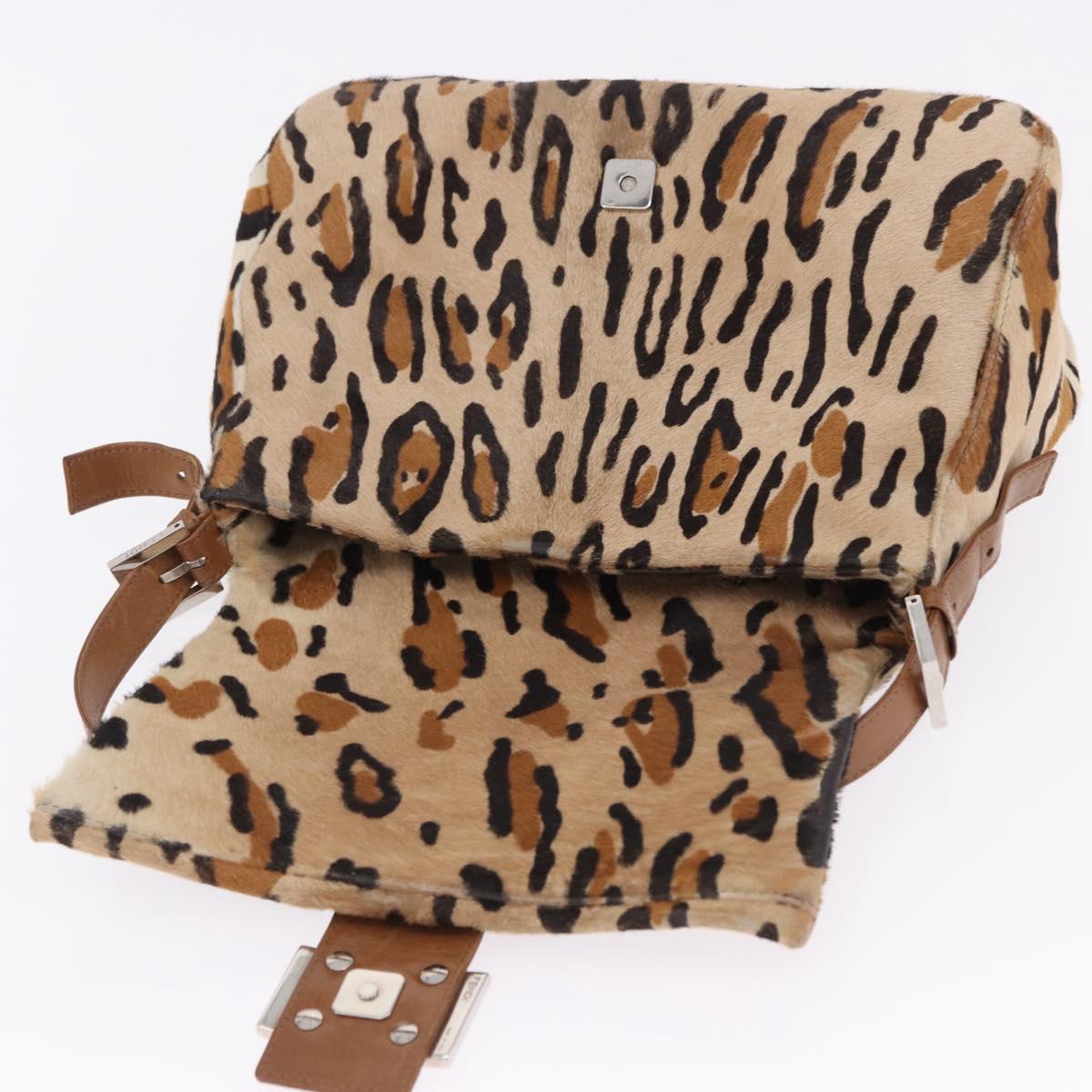 FENDI Leopard Pattern Mamma Baguette Bag Harako Leather Brown Auth yk20790SAM