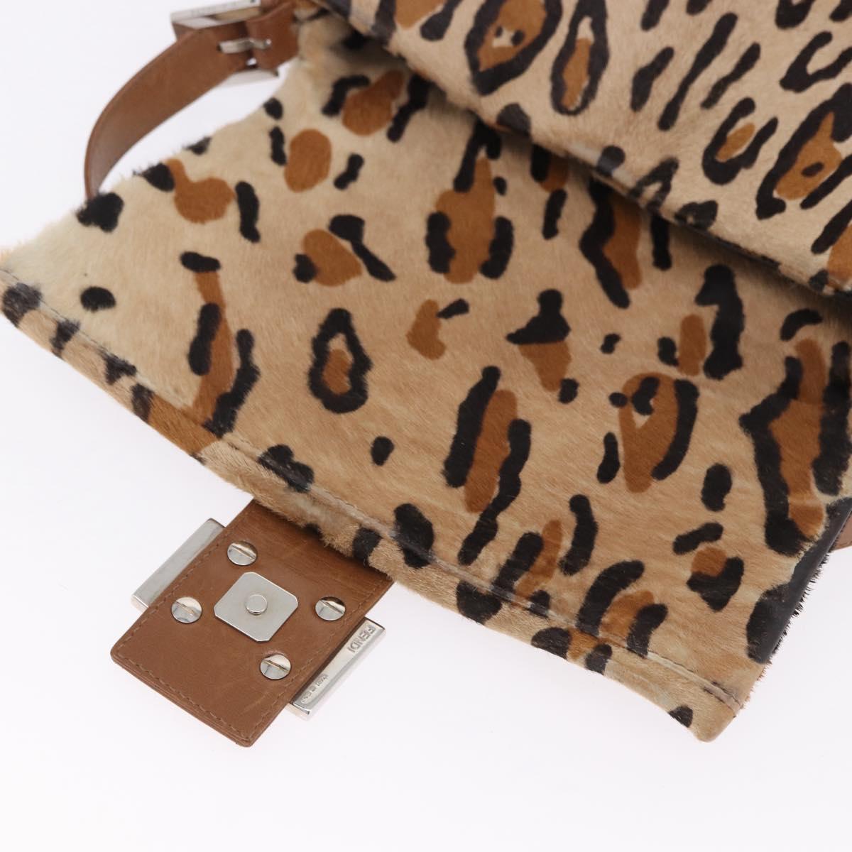 FENDI Leopard Pattern Mamma Baguette Bag Harako Leather Brown Auth yk20790SAM