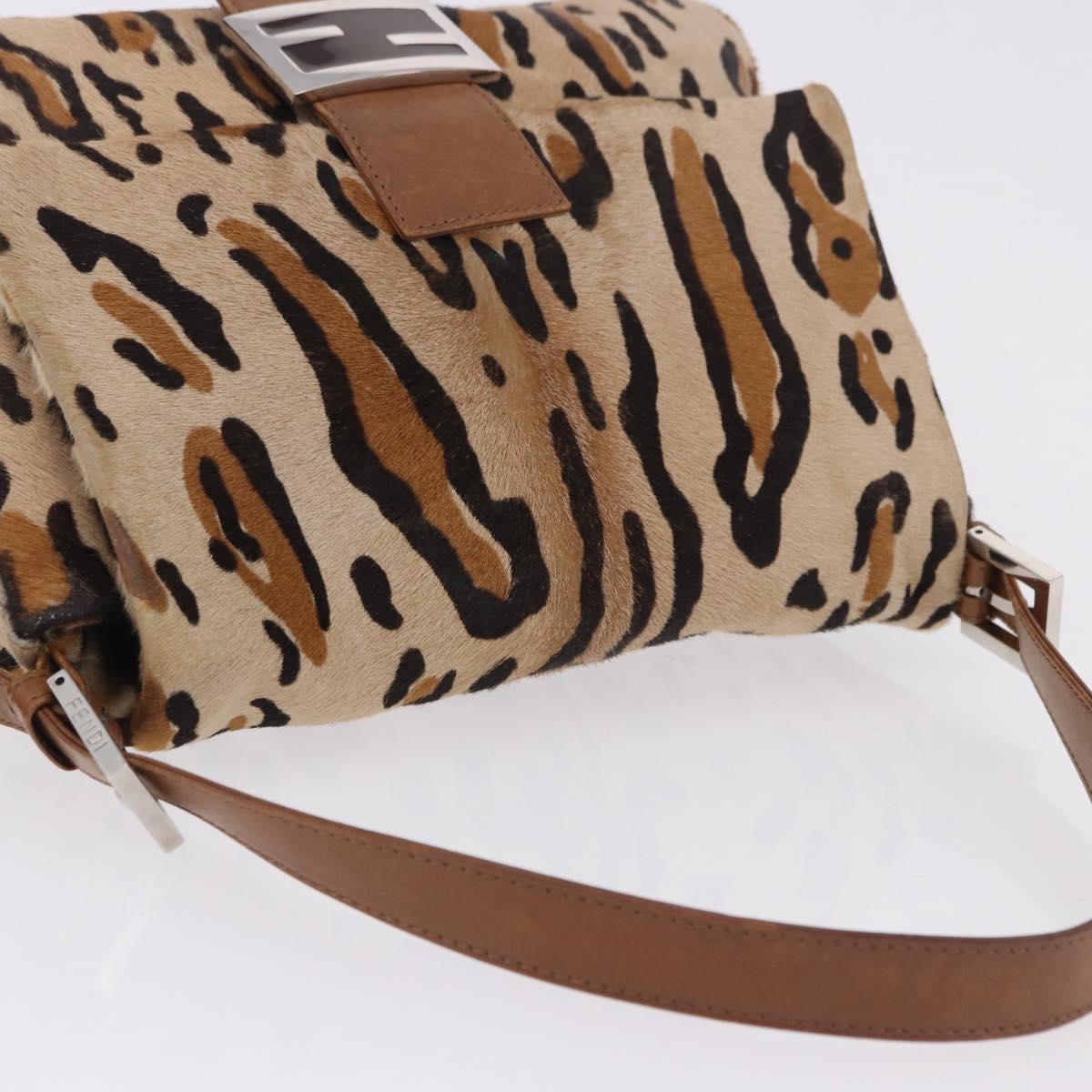 FENDI Leopard Pattern Mamma Baguette Bag Harako Leather Brown Auth yk20790SAM