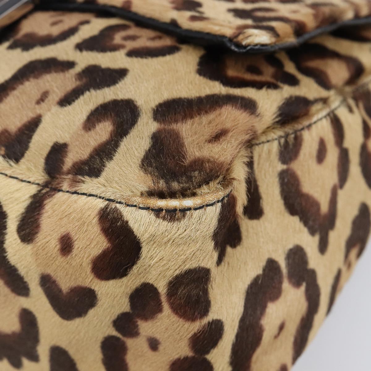 FENDI Leopard Pattern Mamma Baguette Bag Harako Leather Brown Auth yk20791SAM
