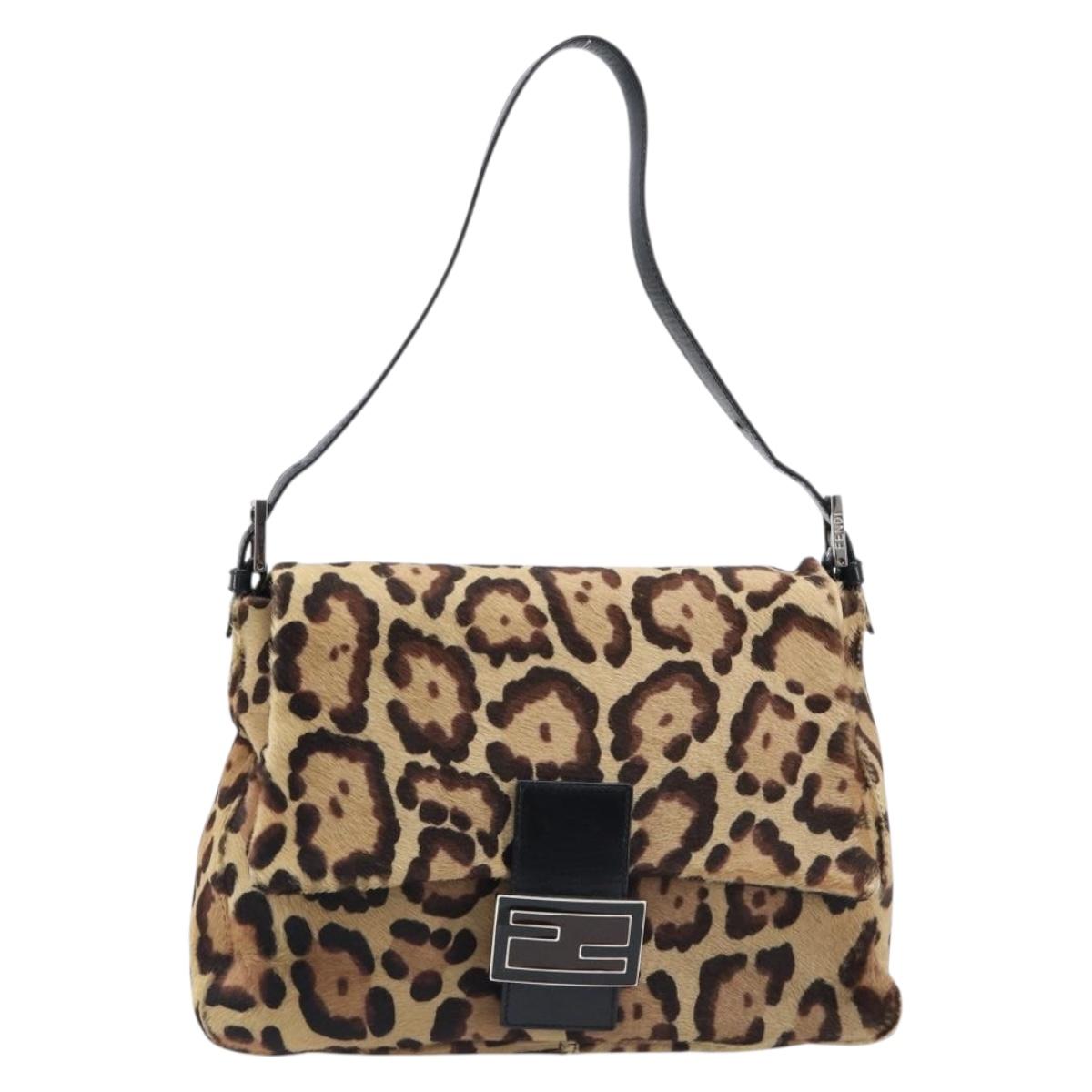 FENDI Leopard Pattern Mamma Baguette Bag Harako Leather Brown Auth yk20791SAM