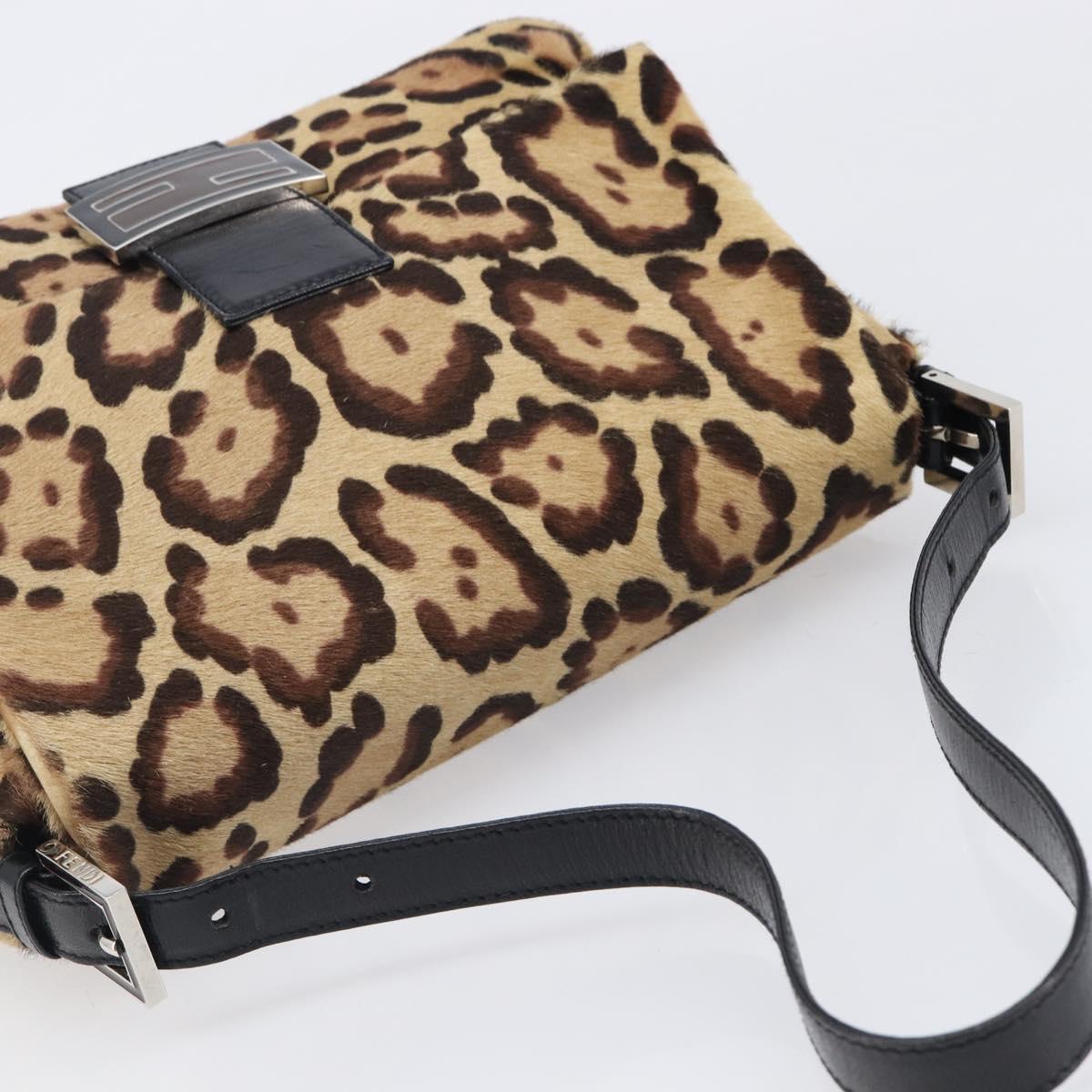 FENDI Leopard Pattern Mamma Baguette Bag Harako Leather Brown Auth yk20791SAM
