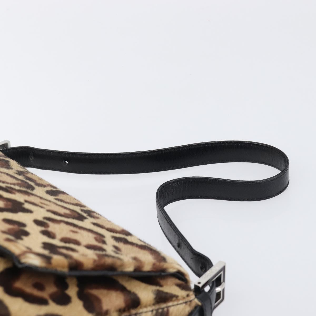 FENDI Leopard Pattern Mamma Baguette Bag Harako Leather Brown Auth yk20791SAM