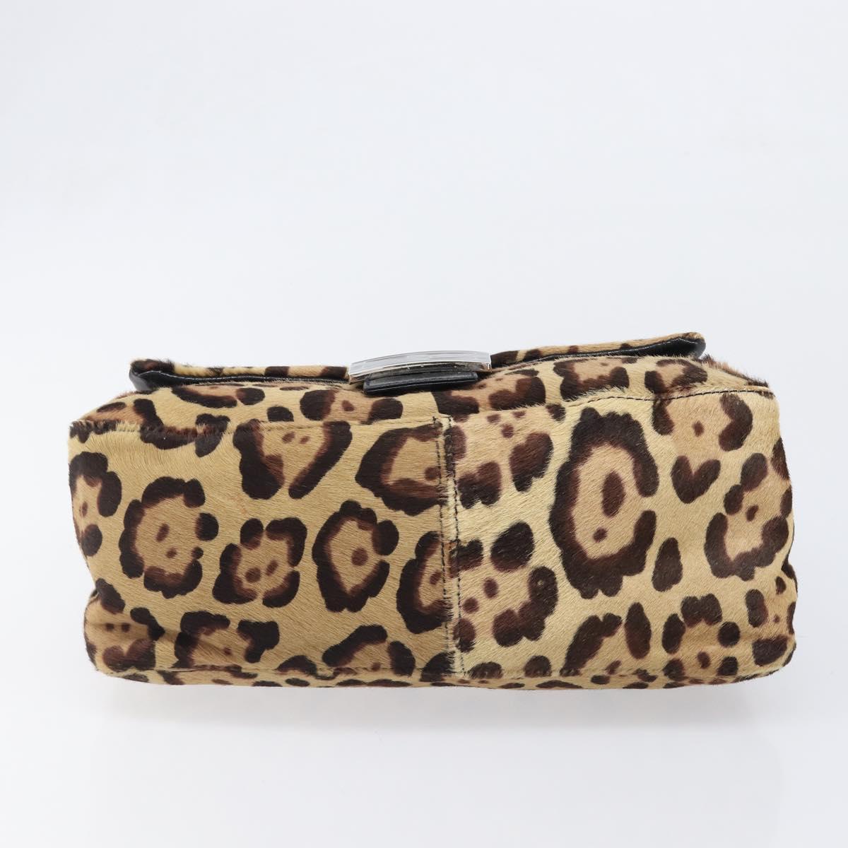 FENDI Leopard Pattern Mamma Baguette Bag Harako Leather Brown Auth yk20791SAM