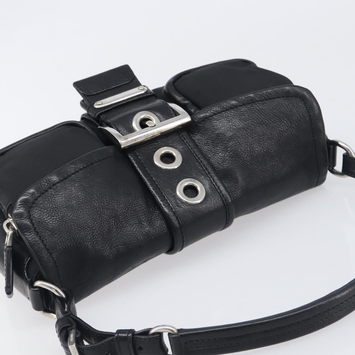 PRADA Hand Bag Nylon Black Silver Auth yk20793V