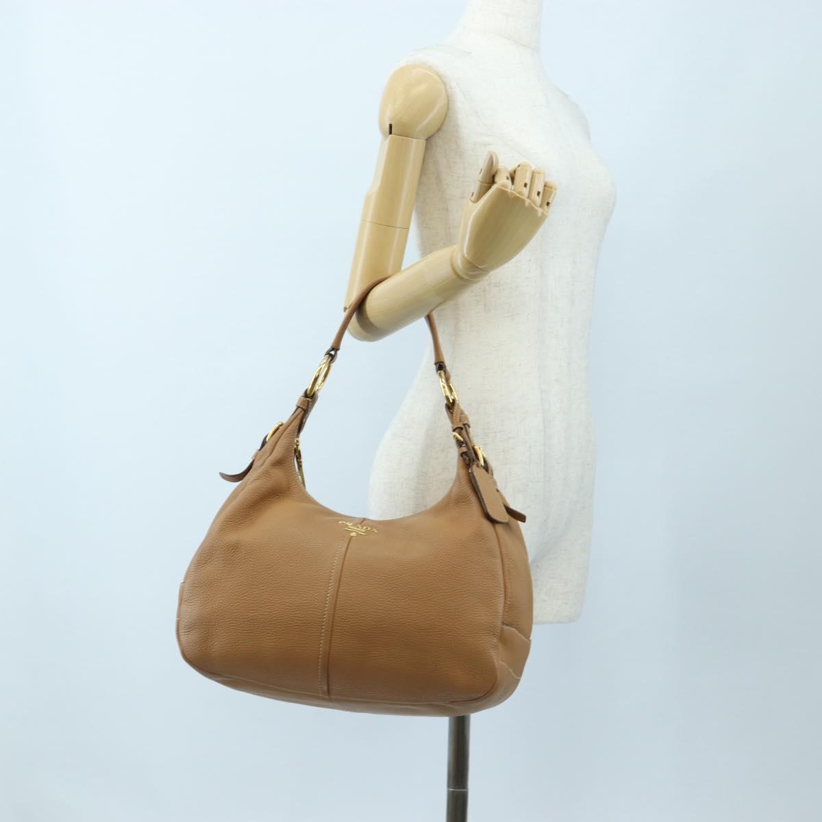 PRADA Shoulder Bag Leather Brown Gold Auth yk20795V
