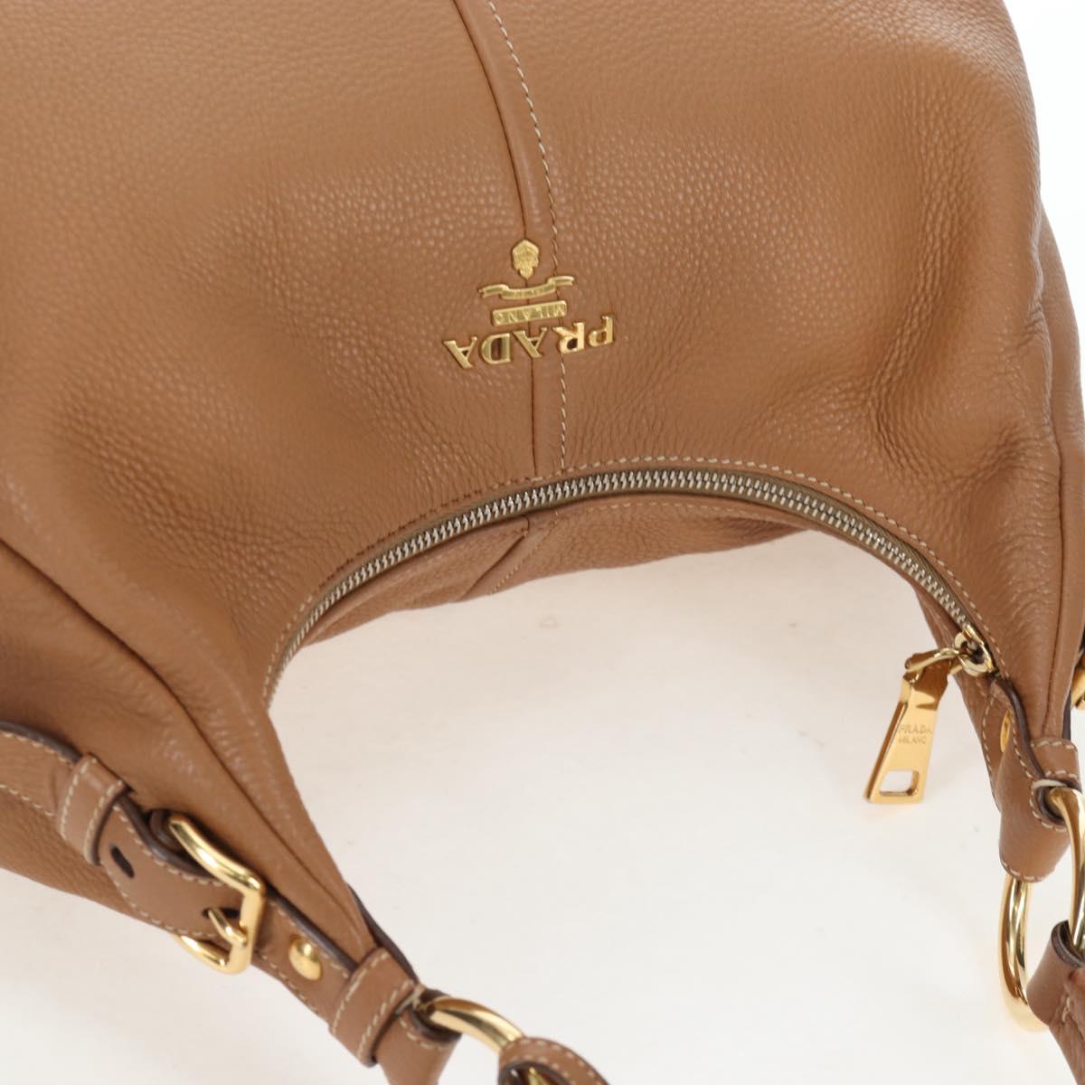 PRADA Shoulder Bag Leather Brown Gold Auth yk20795V