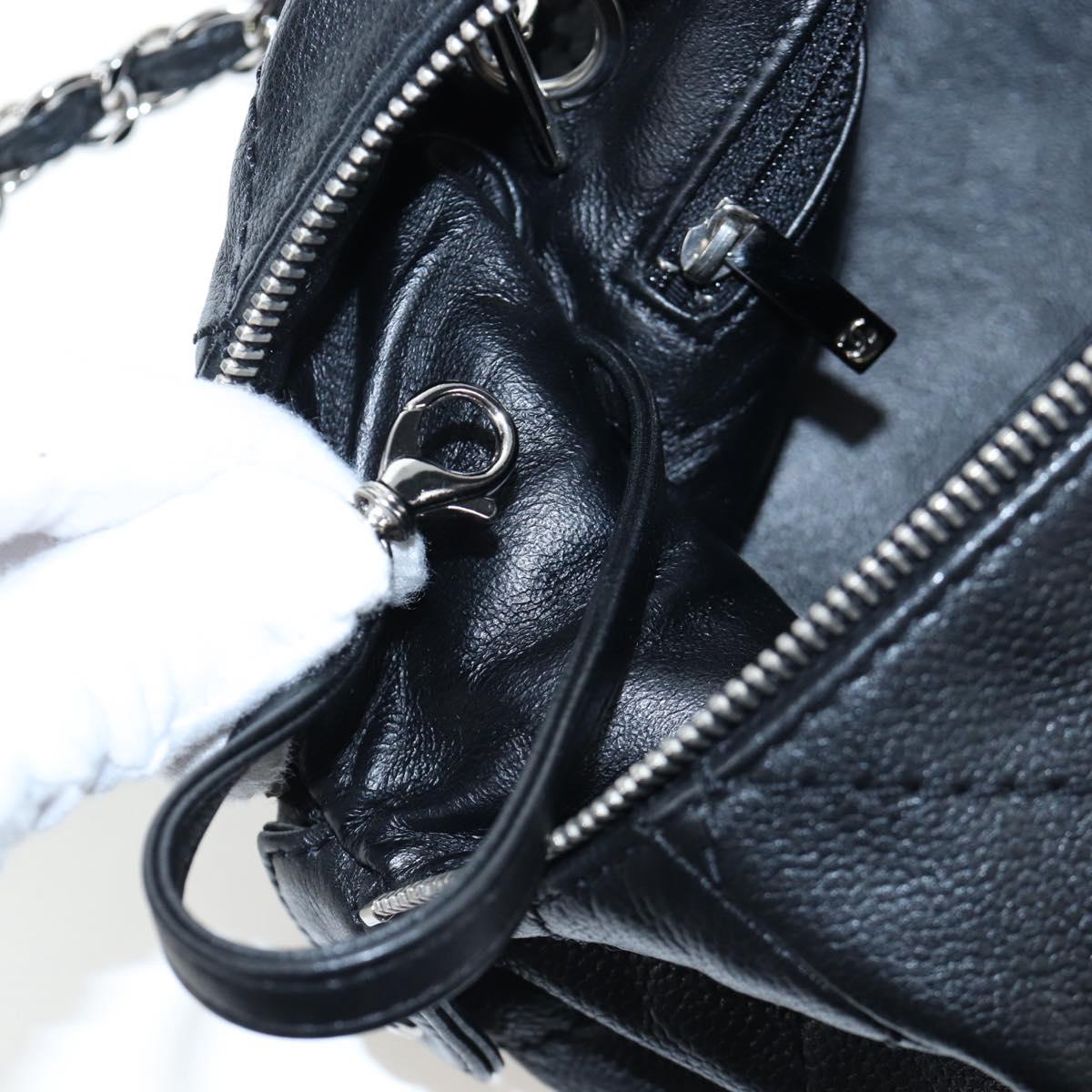 CHANEL Chain Matelasse Shoulder Bag Caviar Skin Black Silver CC Auth yk20796SAV