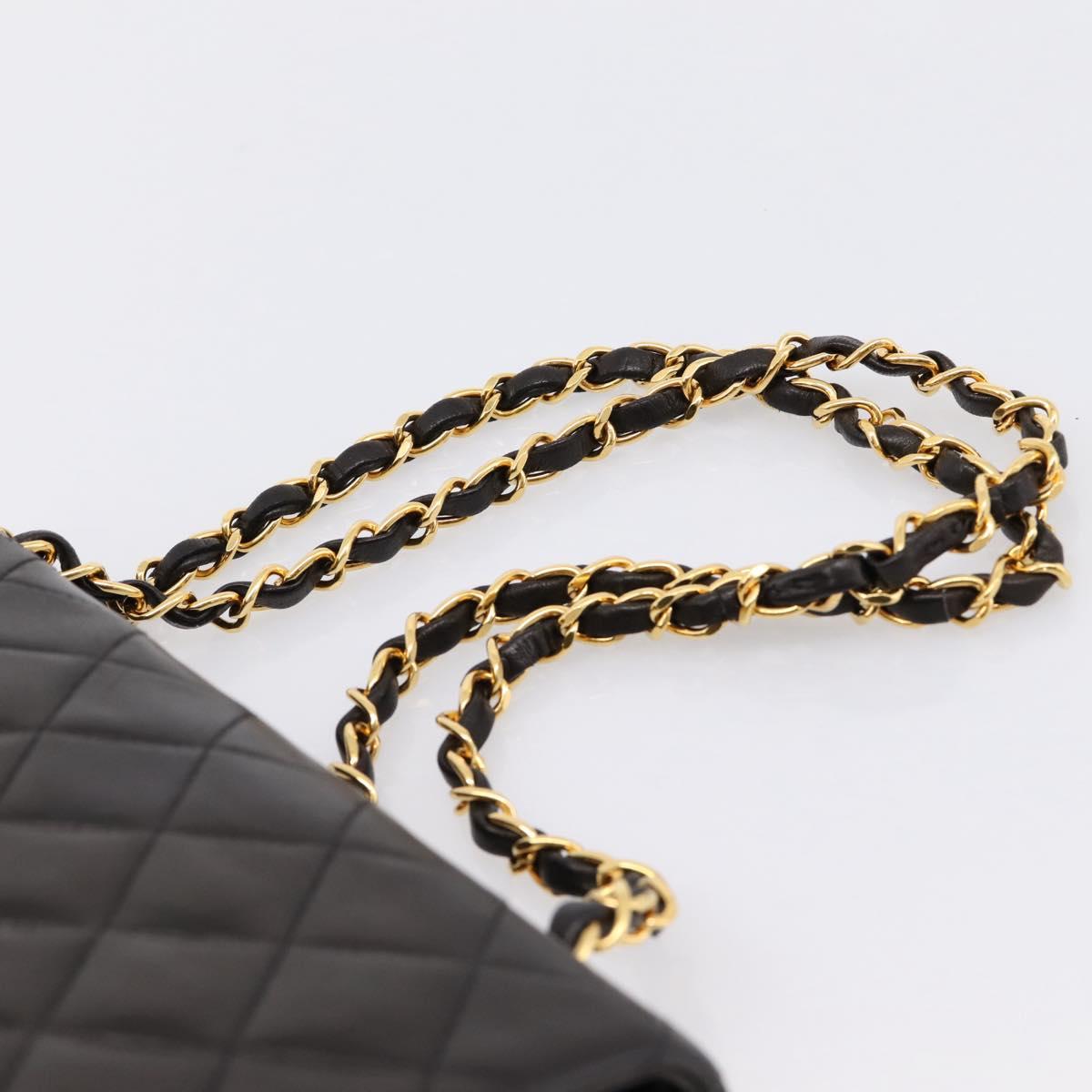 CHANEL Double Flap Chain Matelasse 25 Bag Lamb Skin Black Gold Auth yk20797SAM