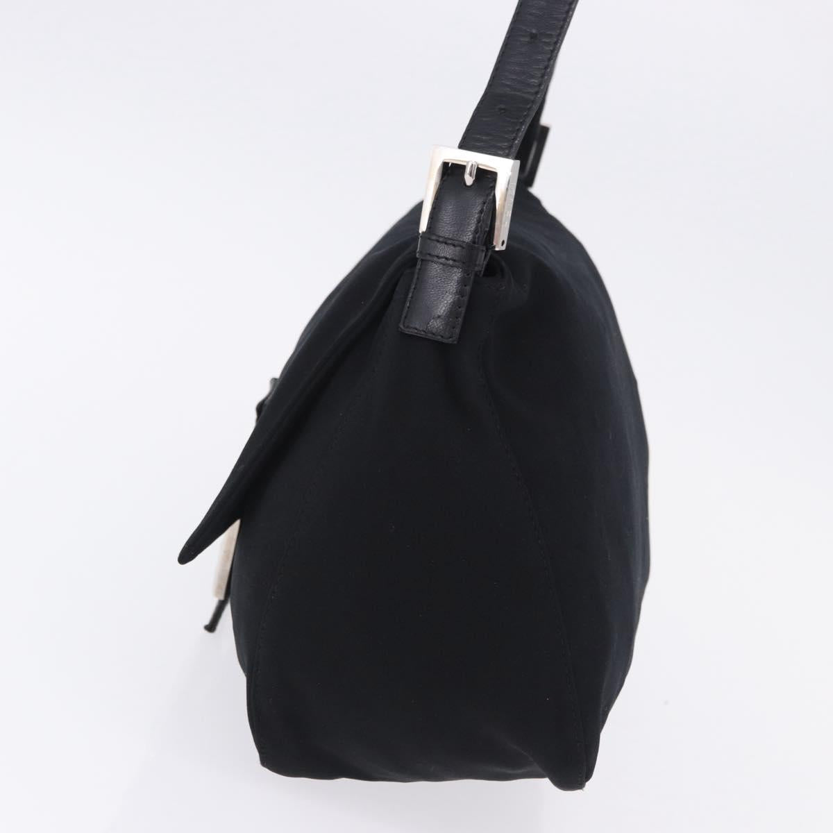 FENDI Mamma Baguette Shoulder Bag Cotton Jersey Black Silver Auth yk20801V