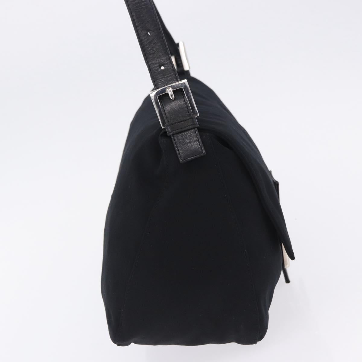 FENDI Mamma Baguette Shoulder Bag Cotton Jersey Black Silver Auth yk20801V