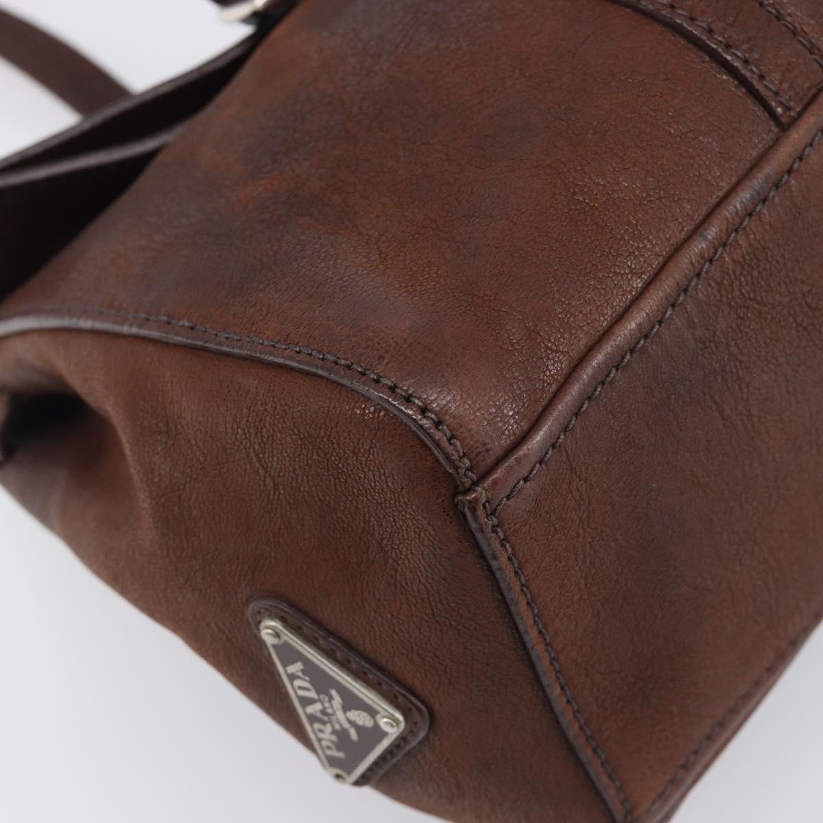 PRADA Shoulder Bag Leather Brown Silver Auth yk20802SAV